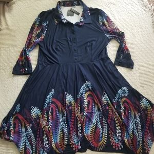 🎉NWT Reborn Navy Blue Button Down Long Sleeved Midi Dress 🎉